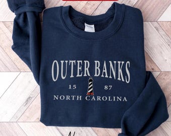 Outer Banks embroidered sweatshirt, North Carolina embroidery crewneck sweater, Outer Banks holiday pullover, OBX travel gift souvenir