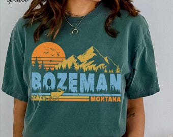Bozeman Montana comfort colors shirt, Bozeman Retro grunge Mountain Sunset Unisex Crewneck Sweatshirt, Hoodie, Long Sleeve Tee Gift Souvenir