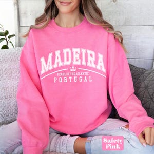 Madeira-tröja, Madeira-tröja med rund hals, Vintage-portugisiska kläder för kvinnor, portugisisk ö-tröja i överdimensionerad storlek, souvenirpresent, Funchal Safety pink