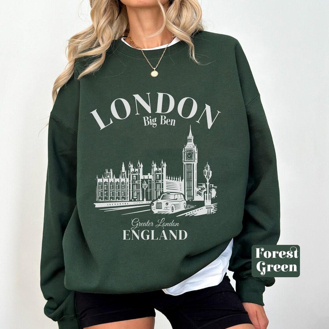 Felpa con stampa Big Ben di Londra, maglione girocollo della Gran