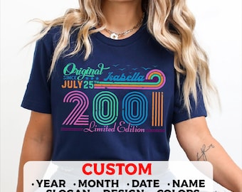 25th Birthday Retro Custom T-Shirt, 2001 Birthday Personalized Unisex Crewneck Sweatshirt, Hoodie, Twenty Fifth Bday Mug Present
