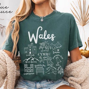 Wales Comfort Colors® Tee Shirt, Wales Doodles Landmarks Unisex Shirt, Wales Travel Gift Souvenir Welsh Tee