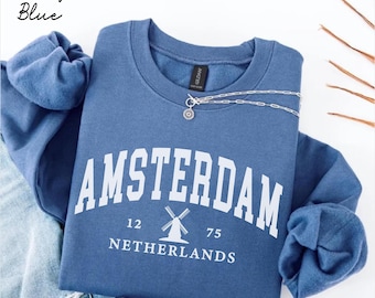 Amsterdam sweatshirt, Netherlands Windmill crewneck sweater, Amsterdam Holiday pullover, Dutch Travel Gift Souvenir