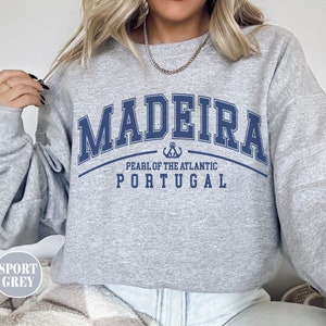 Madeira Sweatshirt, Madeira Pullover mit Rundhalsausschnitt, Vintage Damen Portugal Kleidung, portugiesische Insel Übergroßer Pullover, Souvenir Geschenk,Funchal