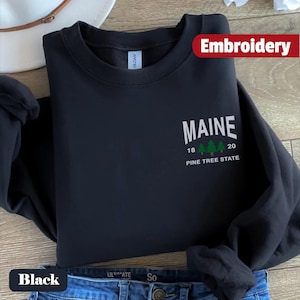 Maine Embroidered Sweatshirt Maine State Unisex Vintage Embroidery Crewneck Sweater Retro Gift Ideas Souvenir