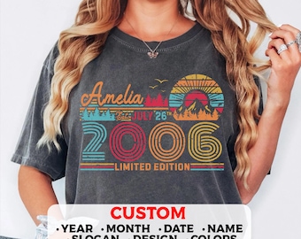 20th Birthday Retro Custom T-Shirt Comfort colors, 2006 Birthday Personalized Unisex Crewneck Sweatshirt, Hoodie, Twentieth Bday Mug Present
