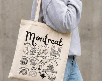Montreal draagtas, Montreal Doodles Landmarks 100% katoenen canvas draagtas, Quebec Canada reisgeschenk souvenir, boodschappentas.