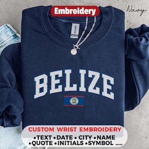 Belize embroidered sweatshirt crewneck, Belizean Custom Flag embroidery hoodie, Belize hat - dad cap, Belizean travel gift souvenir