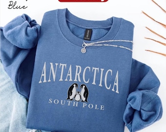 Moletom bordado da Antártica, Suéter de gola redonda com bordado de pinguim, Blusa de moletom para férias na Antártica, Lembrança de viagem à Antártica