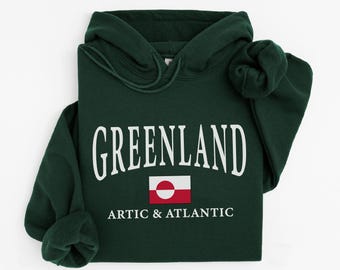 Bluza z kapturem z Grenlandii, bluza z kapturem z flagą Grenlandii, unisexowy sweter świąteczny z Grenlandii, pamiątka z podróży Arktyki i Atlantyku