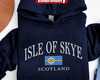 Isle of Skye embroidery hoodie, Scotland embroidered Flag Hooded Sweatshirt, Scottish Highlands Travel Gift Souvenir, Isle of Skye pullover