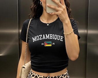 Camiseta de bebé de Mozambique para mujer, camiseta con la bandera de Mozambique Y2K, camiseta corta de viaje de Mozambique, camiseta vintage de bebé de los años 2000 y 90, camiseta navideña de Maputo