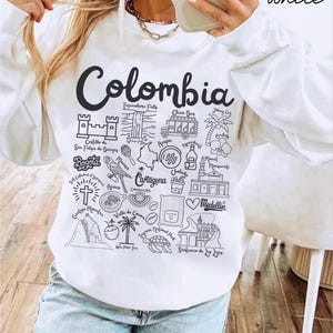 Colombia Sweatshirt, Colombia Landmarks Unisex Crewneck, Colombia Doodles Trendy Pullover, Colombian Travel Gift Souvenir Sweater Hoodie