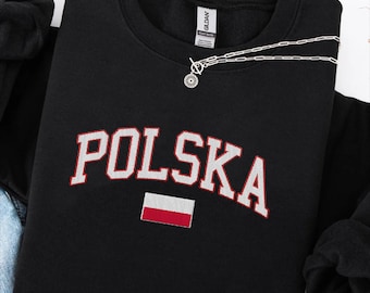 Polska embroidered sweatshirt crewneck, Personalized Poland embroidery sweater, Custom sleeve embroidered Polish travel gift souvenir