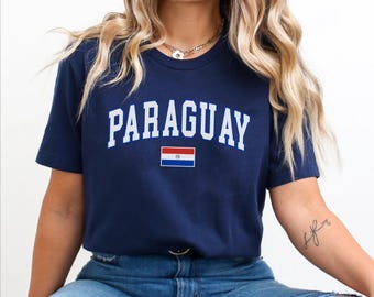 Paraguay Flag T-Shirt, Crewneck Sweatshirt, Hoodie Pullover, Paraguayan Travel Souvenir Gift Apparel Unisex, Varsity College Style