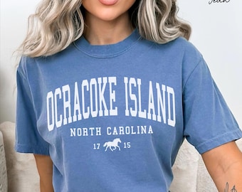 Ocracoke Island North Carolina Unisex Comfort Colors T-shirt, Crewneck Sweatshirt, Hoodie Pullover,Long Sleeve Tee,OBX horse Gift Souvenir