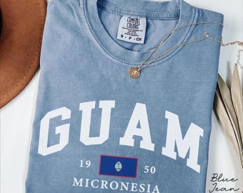 T-shirt met comfortkleuren Guam, vakantiet-shirt Micronesië, Chamorro cadeau souvenir, vakantieshirt vlag Guam