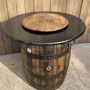 The 35 - Standing Height Whiskey Barrel Fire Pit or Bar Table (Propane or Natural Gas)