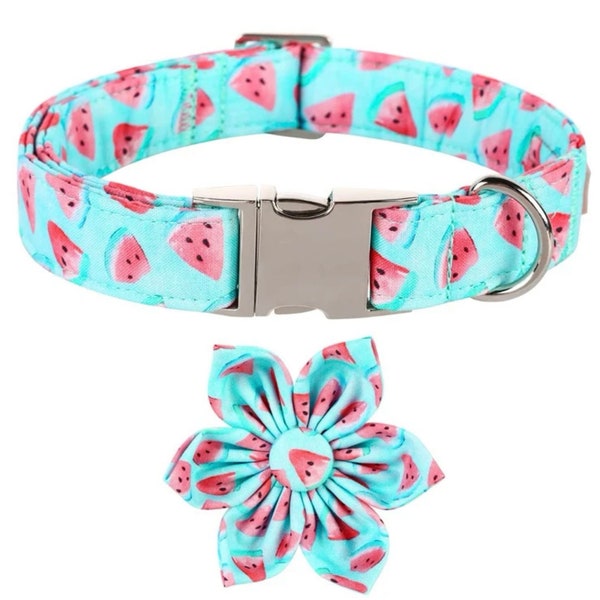 Watercolor WATERMELON Boutique Dog Collar and Flower Bow