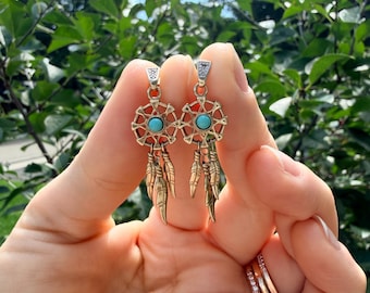 9k Yellow Gold Dream Catcher Earrings with Diamonds