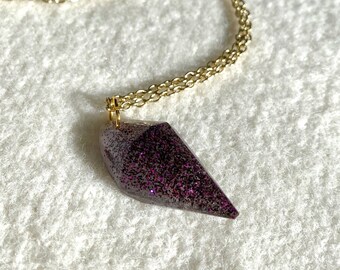 Sparkly Resin Necklace / Purple & Black / Handmade