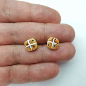 HOT CROSS BUNS | Stud Earrings | Mothers Day | Handmade with Polymer Clay | Easter Gift, Cute Present, Bakery, Baked