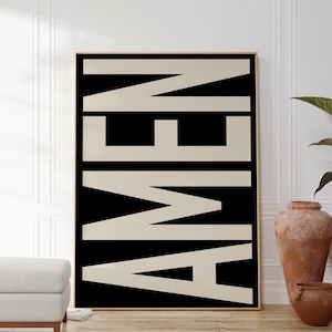 Póster tipográfico con impresión Amén, arte de pared cristiano moderno, póster retro, decoración de pared religiosa, galería de arte de pared, regalos cristianos, decoración de dormitorio