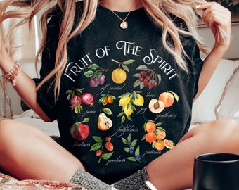 Fruit of the Spirit tshirt, Christian Shirts Gifts for Women, Botanical Shirt, Galatians 5 22 Bible Verse Shirt, Vintage Fruit Illustrations