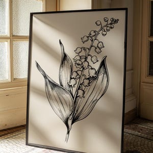 Maiglöckchen Poster Botanischer Druck Maiglöckchen Kunstwerk Blume Zeichnung Wohnkultur Galerie Wand Drucke Mai Geburt Monat Blume