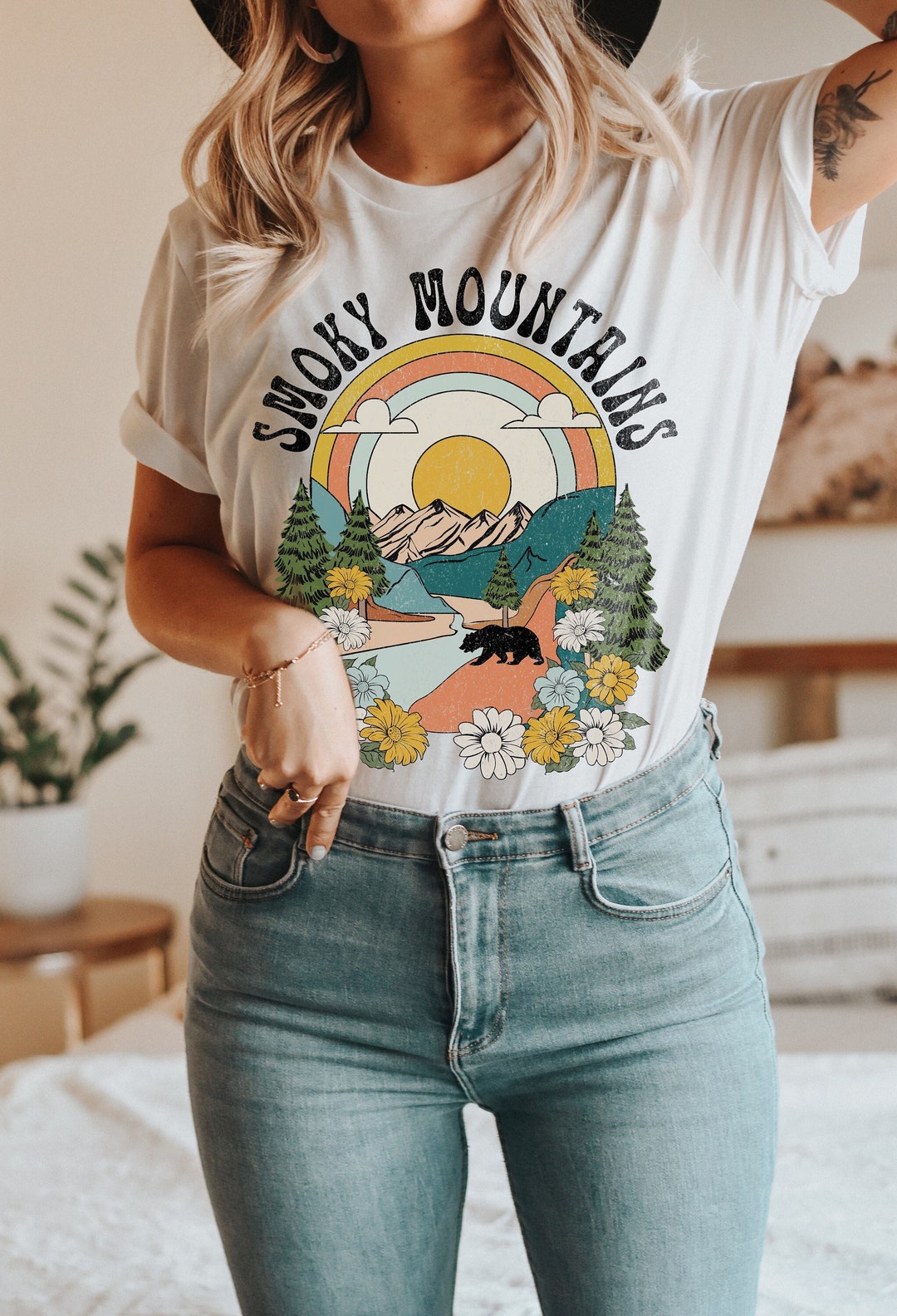 Smoky Mountains Graphic Tee Blue Ridge Mountains Gift for Her Nature