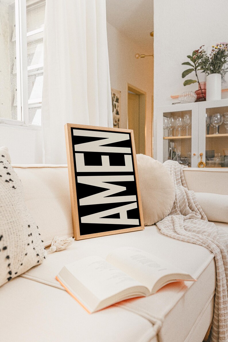 Amen Print Typography Poster Trendy Christian Wall Art Retro Poster Religious Wall Decor Gallery Wall Art Christian Gifts Dorm Room Decor
