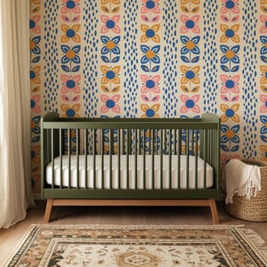 Carta da parati floreale scandinava Carta da parati staccabile e adesiva Carta da parati rimovibile Decorazione per la casa Arte murale Decorazione per la cameretta dei bambini Carta da parati floreale Art Noveau