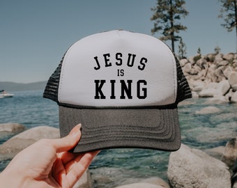 Christian Hats Jesus is King Christian Gifts Trucker Hat Religious Apparel Baptism Gift Bible Verse Gift Christian Baseball Hat Gift for Her