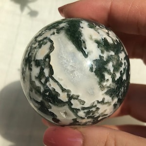 Beautiful Moss Agate Sphere with Quartz, Druzy Agate Crystal Ball, Moss Agate Druzy Crystal Sphere, Greena and White Moss Agate Crystal Ball