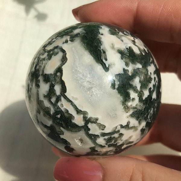 Beautiful Moss Agate Sphere with Quartz, Druzy Agate Crystal Ball, Moss Agate Druzy Crystal Sphere, Greena and White Moss Agate Crystal Ball