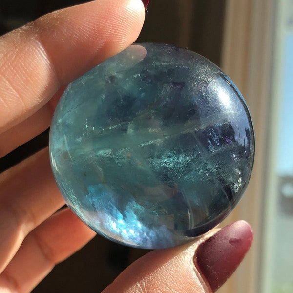 Amazing Rainbow Fluorite Sphere | Natural Green Teal Blue Purple Mineral | Polished Fluorite Crystal Ball | Boho Crystal Gift Decor