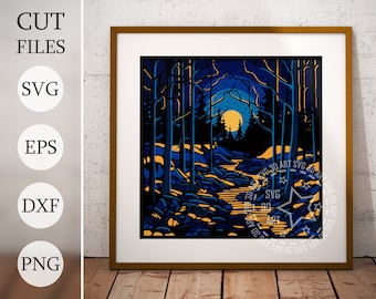 Starry Night Shadow Box SVG: 3D Butterfly, Woods Scene (Digital Download)