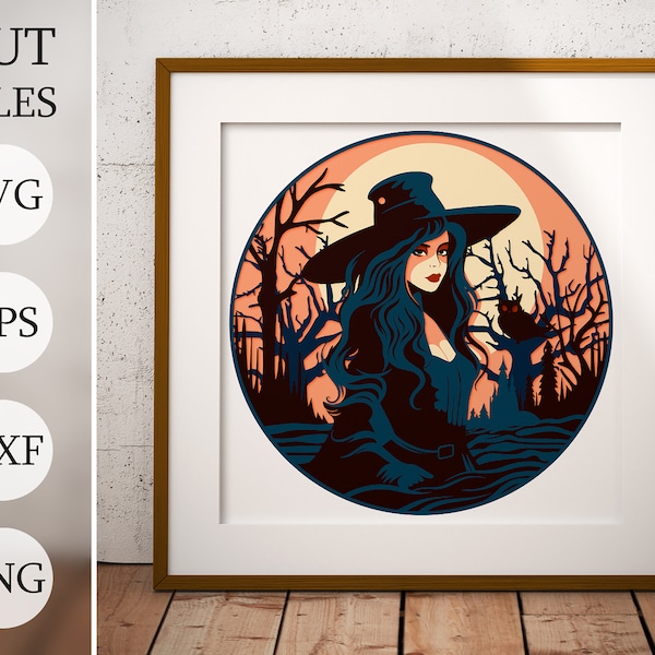 Halloween Witch 3d Shadow Box SVG, halloween wizard, Layered Files For Cricut, Cardstock SVG, Laser cut DXF