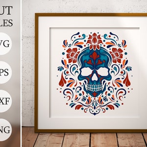 Tête de mort SVG 3D Shadow Box SVG, papillon en couches, fichiers en couches pour Cricut, Halloween tête de mort papier cartonné SVG, découpé au laser