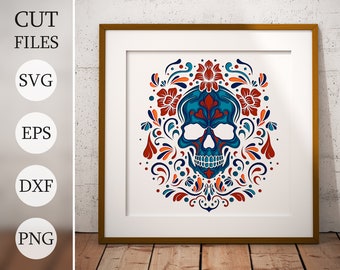 SVG Skull 3d Shadow Box SVG, Layered Butterfly, Layered Files For Cricut, Halloween Skull Cardstock SVG, Laser cut