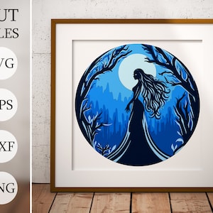 Mariée cadavre Halloween 3D Shadow Box SVG, halloween tim burton, fichiers en couches pour Cricut, papier cartonné SVG, DXF découpé au laser