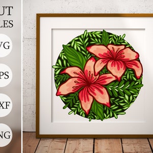 Fleurs de lys de printemps 3D Shadow Box SVG, svg en couches, fichiers découpés au laser, fichiers dxf, fichiers svg pour laser, svg fleur 3D, projets cricut