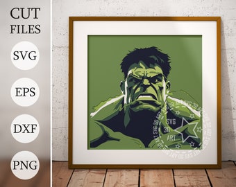 May include: A digital illustration of the Hulk, a green superhero with a large, angry face. The background is a solid green color.