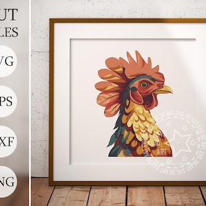 Retrato de galinha de outono 3D Caixa de sombra de outono SVG, arquivos em camadas para Cricut, cartão SVG com tema de outono, arquivo DXF cortado a laser, SVG de Ação de Graças