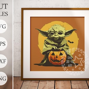 Star Wars 3D Shadow Box SVG, Baby Yoda Layered-Dateien für Cricut, Laser geschnittene Halloween Shadow Box SVG, Herbst Yoda svg