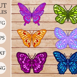 Papillon en couches 3D Shadow Box SVG, fichiers en couches pour Cricut, papier cartonné SVG, découpé au laser
