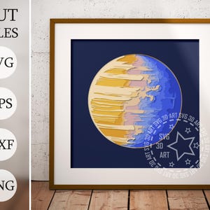 Planet 3D Shadow Box SVG – Arquivos de corte em camadas para Cricut e Laser | Decoração com tema espacial | Modelo de artesanato cósmico