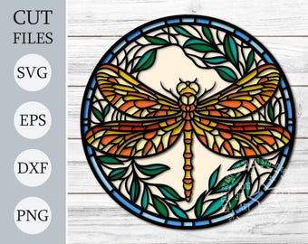 Stained Glass Dragonfly Shadow Box SVG: 3D Papercraft Files