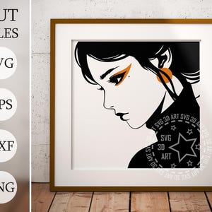 Portrait minimaliste d'une fille 3D Shadow Box SVG, fichiers en couches pour Cricut, papier cartonné SVG, découpé au laser, minimaliste