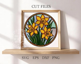 Stained Glass Daffodil Shadow Box SVG: March Birth Flower Papercraft (Digital Download)